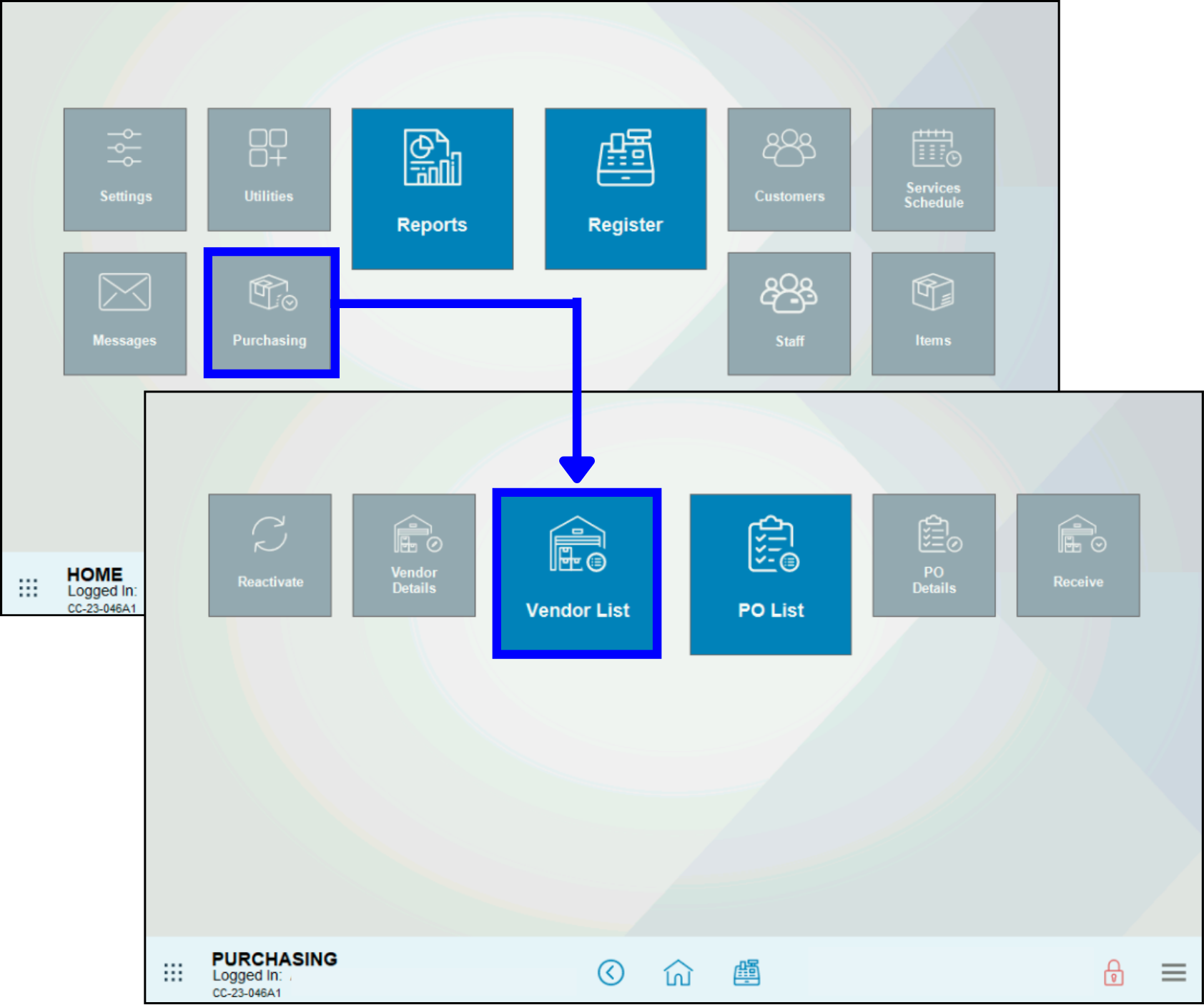 Tap Purchasing then Vendor List