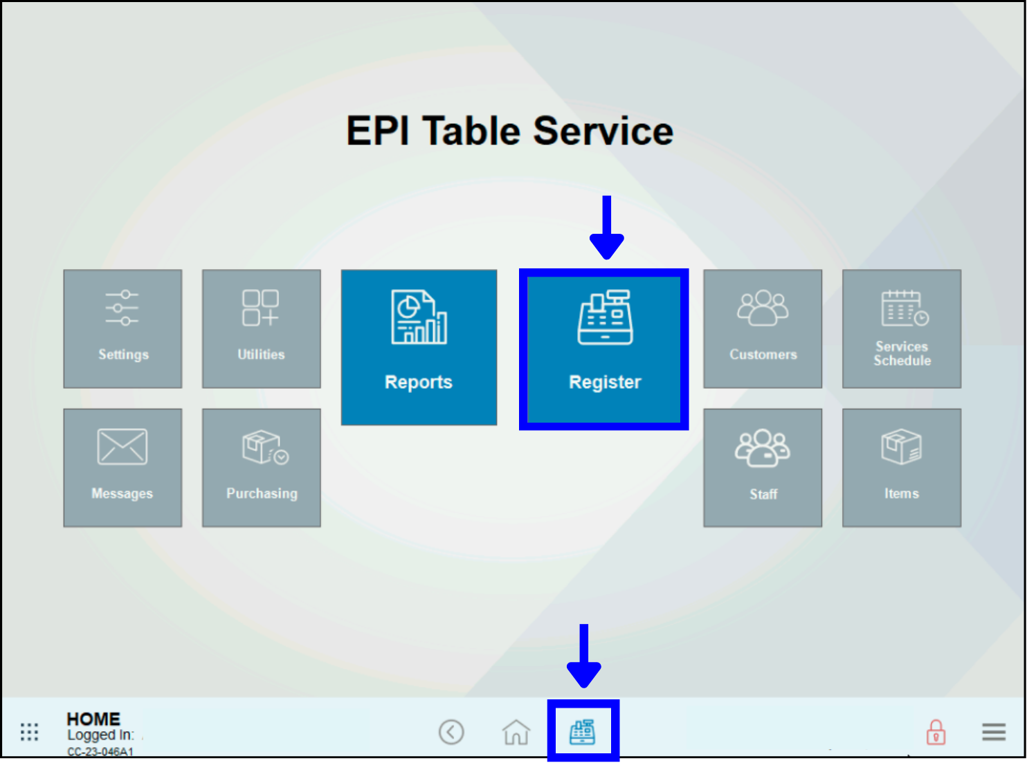 Tap large Register button or small register icon