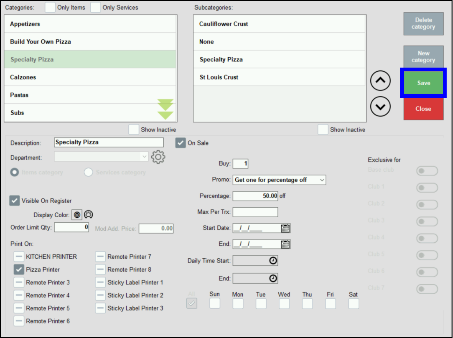 Save button highlighted
