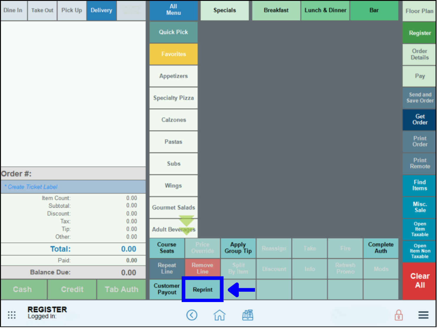 Reprint buttons highlighted in custom buttons section