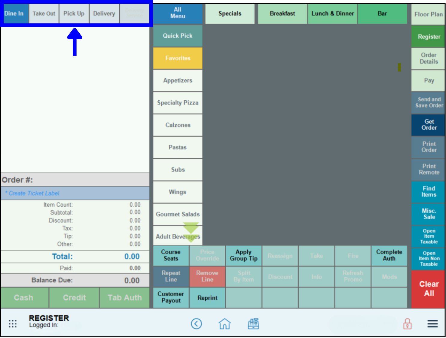 View settings in register