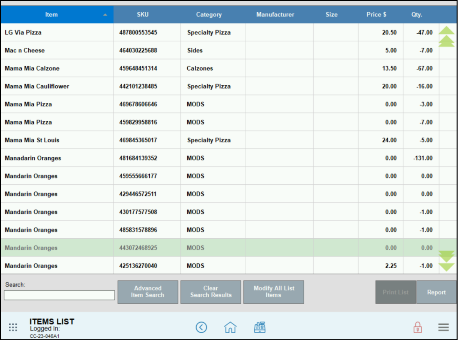 Item Listing